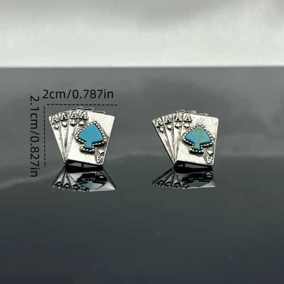 Spades | Silver and Turquoise Playing Cards Stud Earrings - Picture 1 of 2